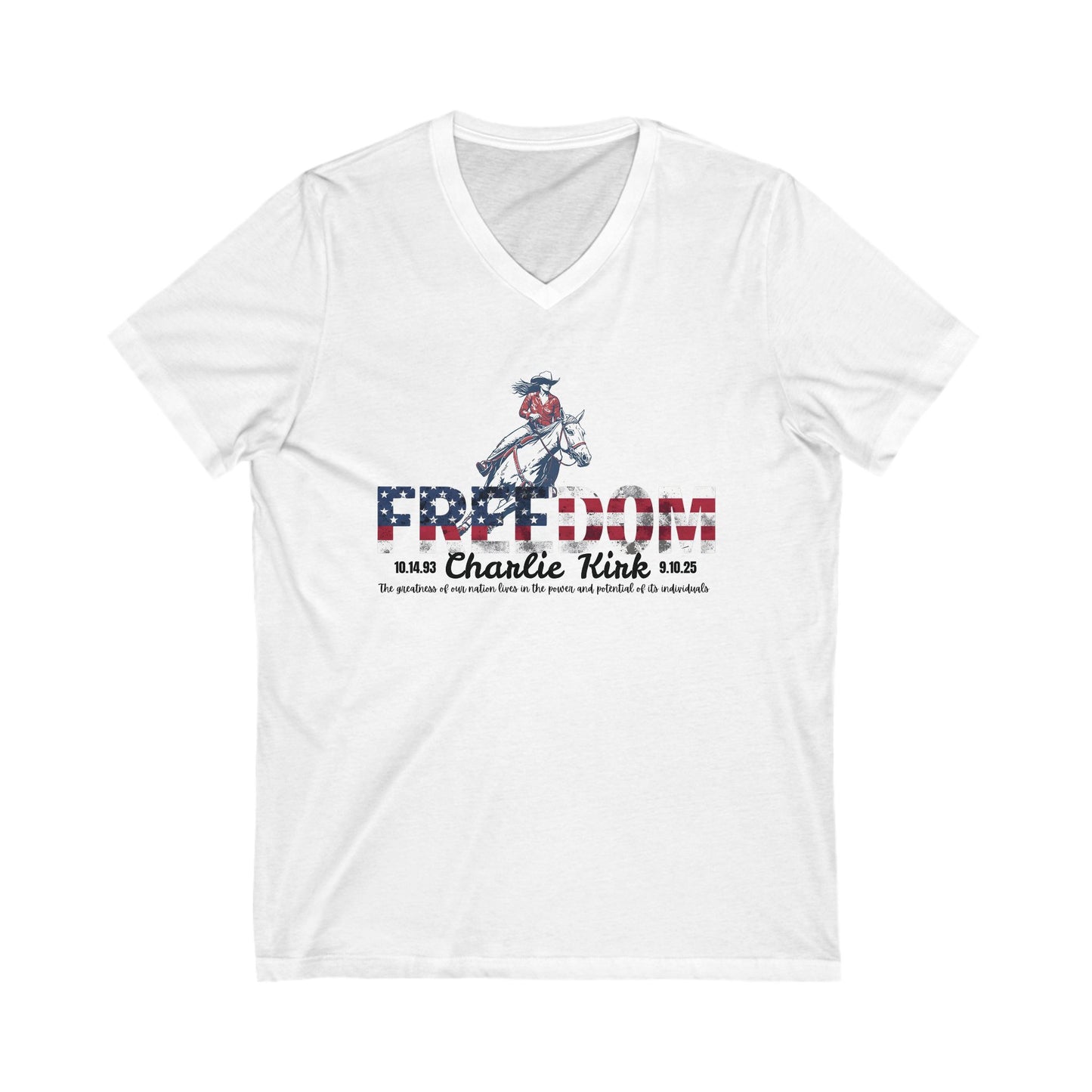 Charlie Kirk Freedom Barrel Racer V-Neck Tee