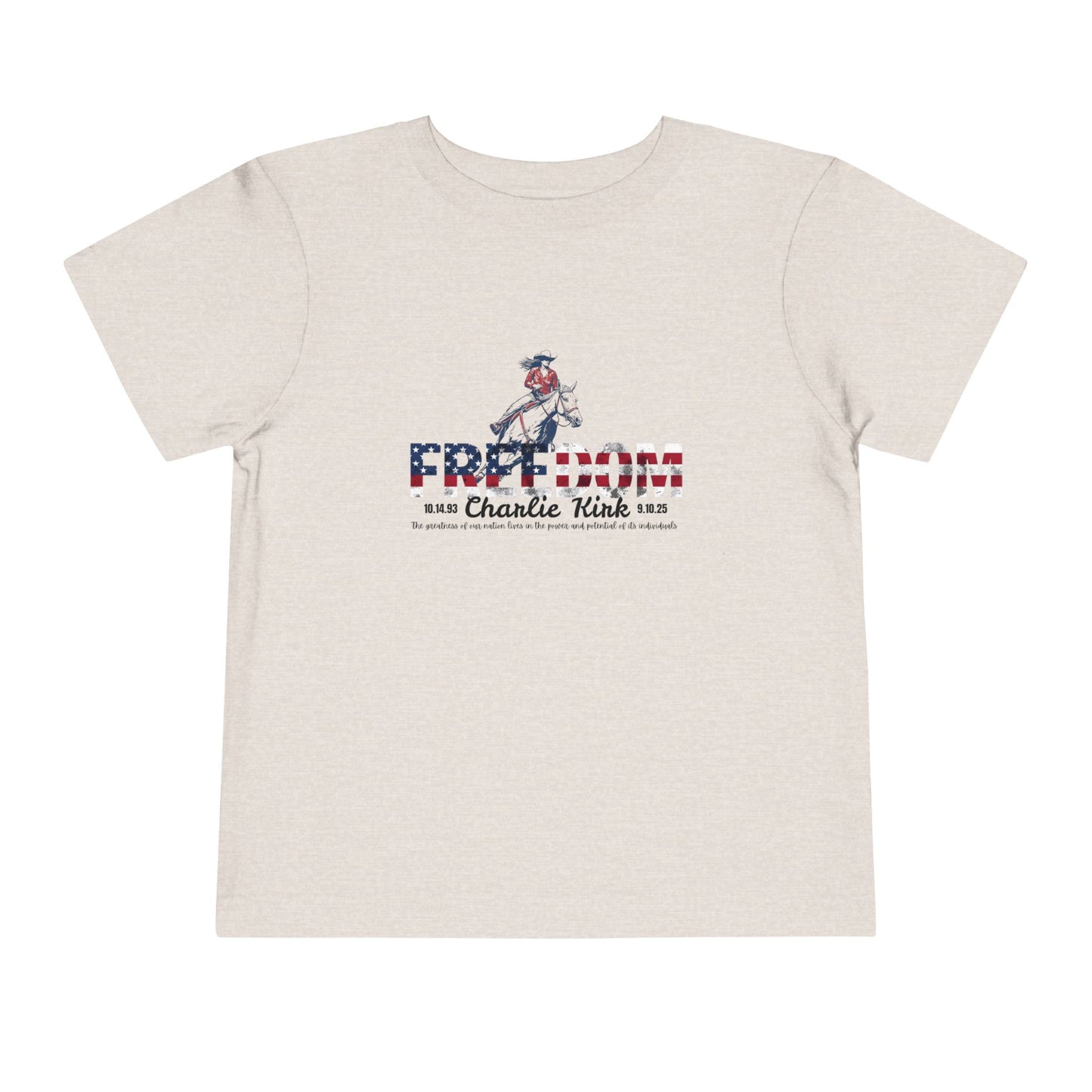Charlie Kirk Freedom Barrel Racer Toddler Tee