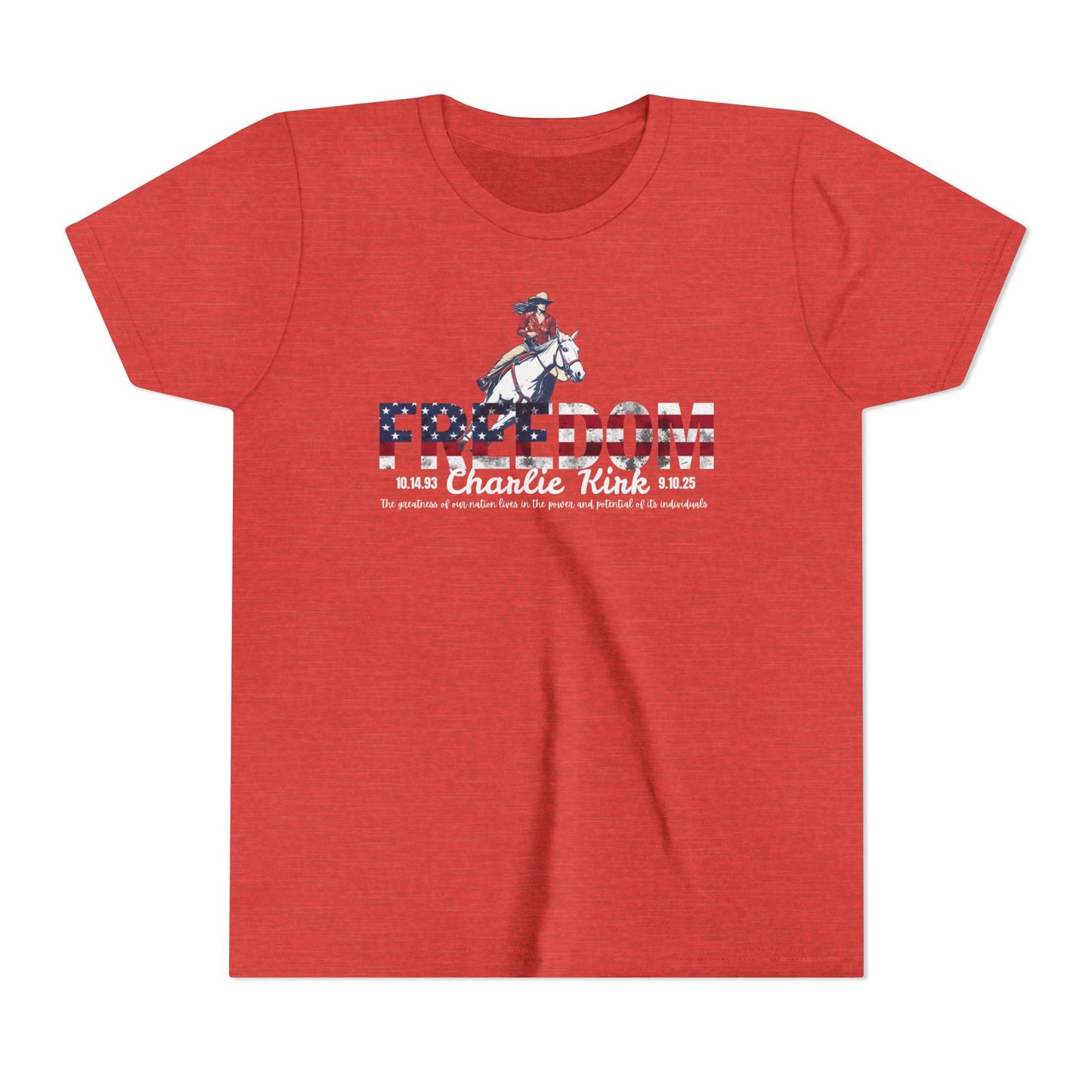Charlie Kirk Freedom Barrel Racer Youth Tee