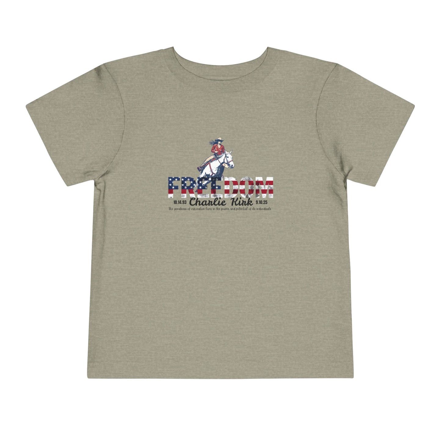 Charlie Kirk Freedom Barrel Racer Toddler Tee