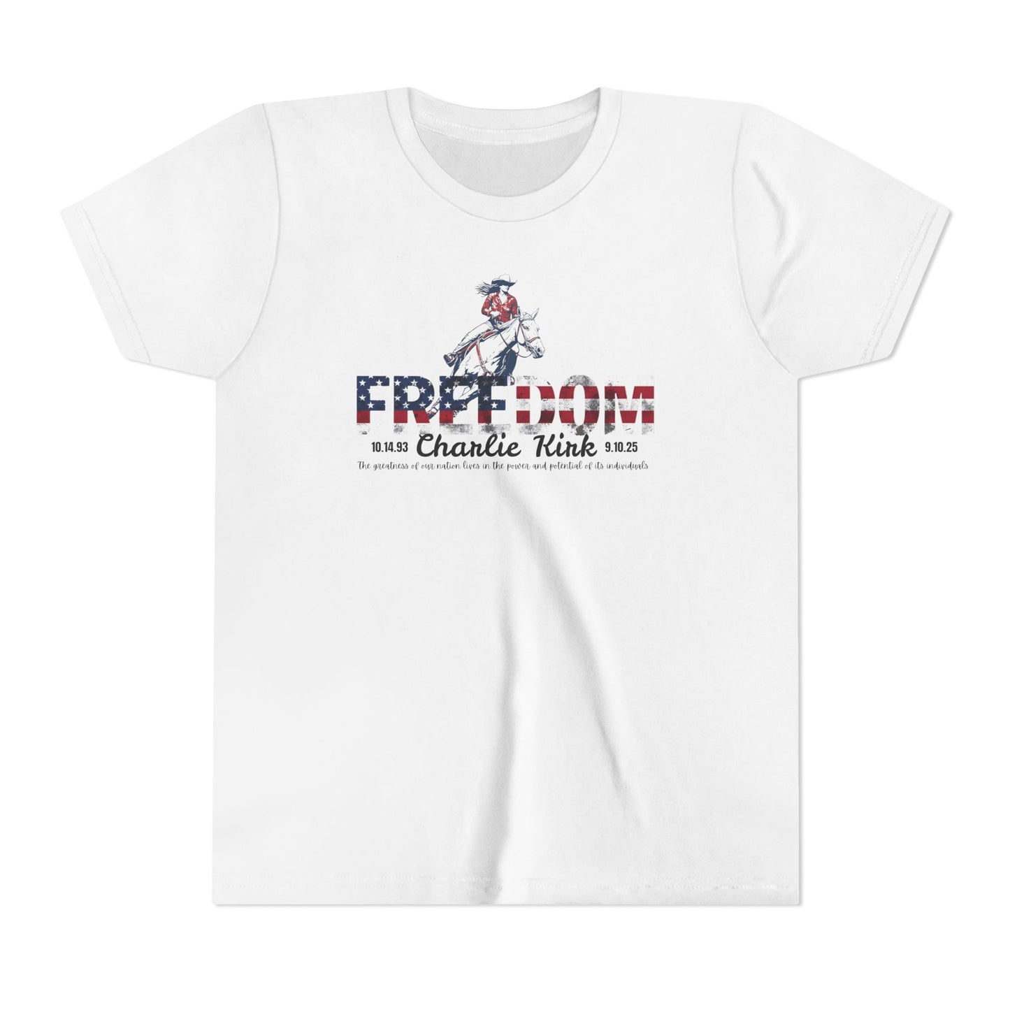 Charlie Kirk Freedom Barrel Racer Youth Tee