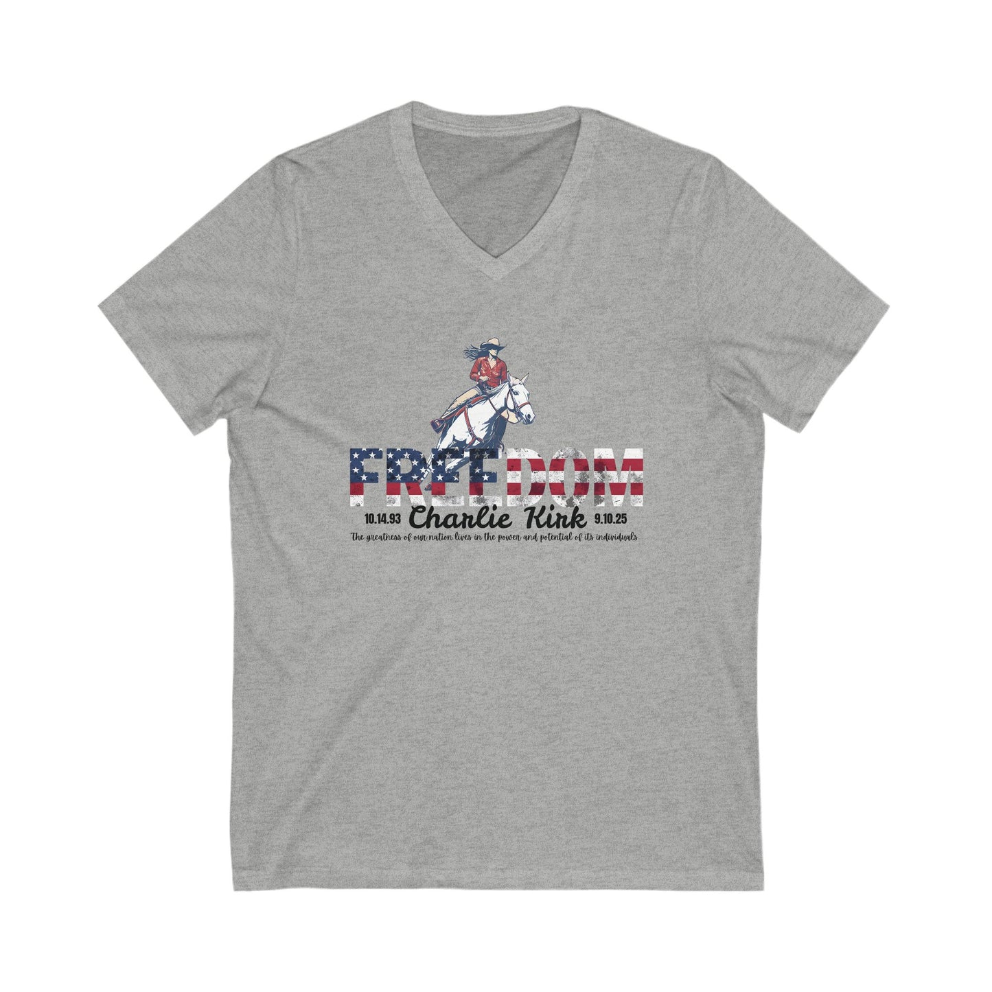 Charlie Kirk Freedom Barrel Racer V-Neck Tee