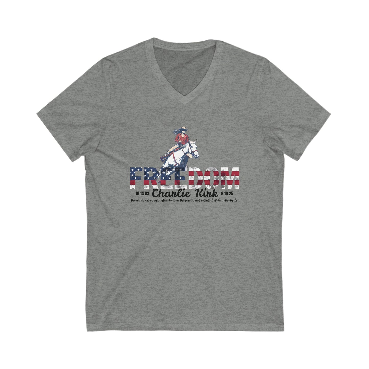 Charlie Kirk Freedom Barrel Racer V-Neck Tee