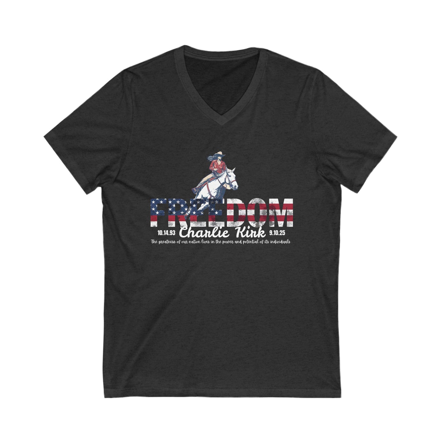 Charlie Kirk Freedom Barrel Racer V-Neck Tee