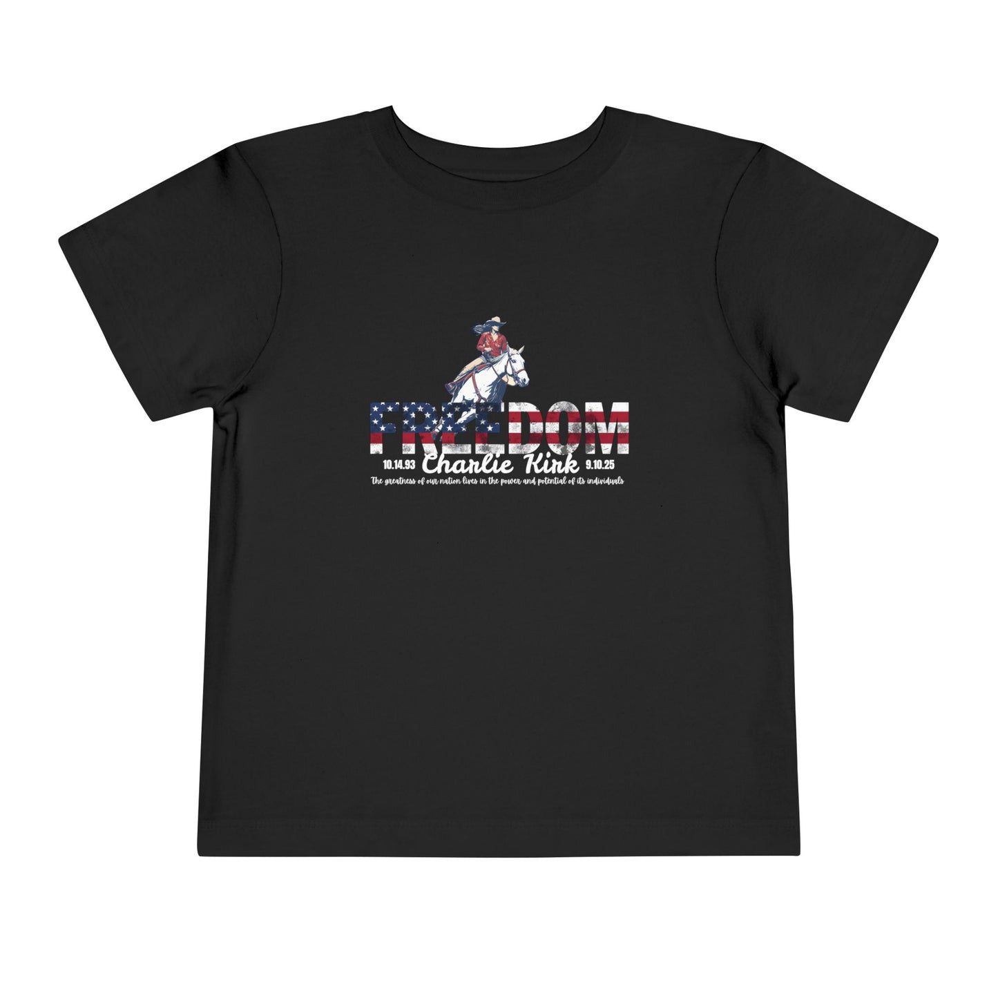 Charlie Kirk Freedom Barrel Racer Toddler Tee