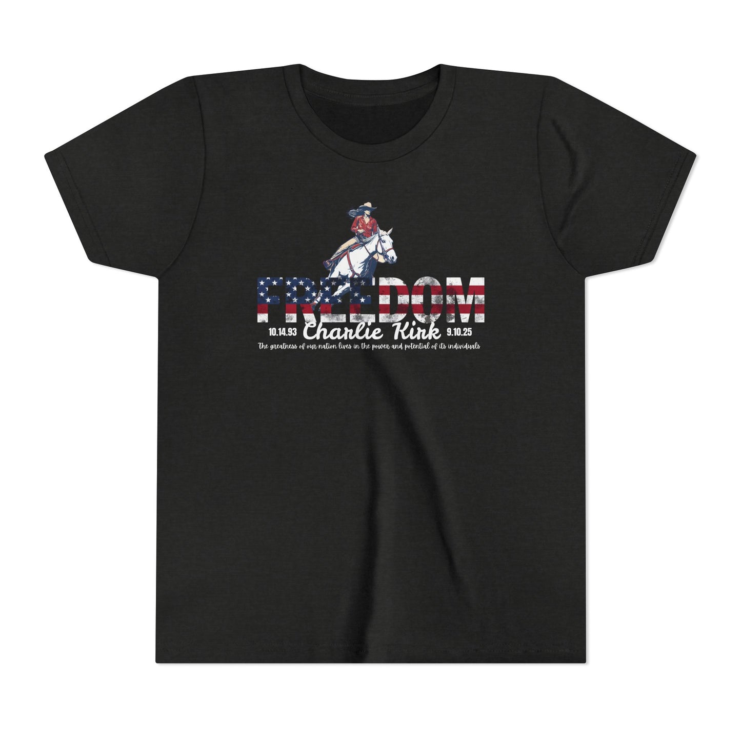 Charlie Kirk Freedom Barrel Racer Youth Tee