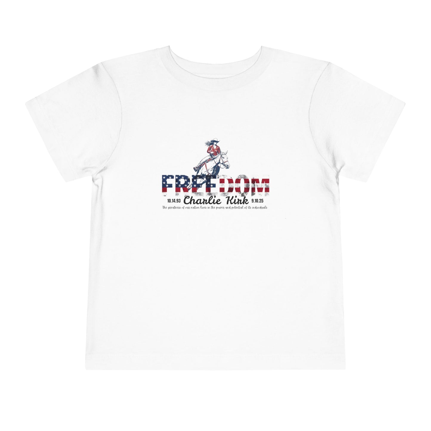 Charlie Kirk Freedom Barrel Racer Toddler Tee