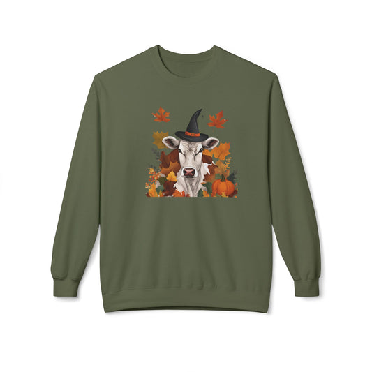 Fall Witch Cow Medium Weight Sweatshirt