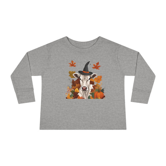 Fall Witch Cow Toddler Long Sleeve Tee