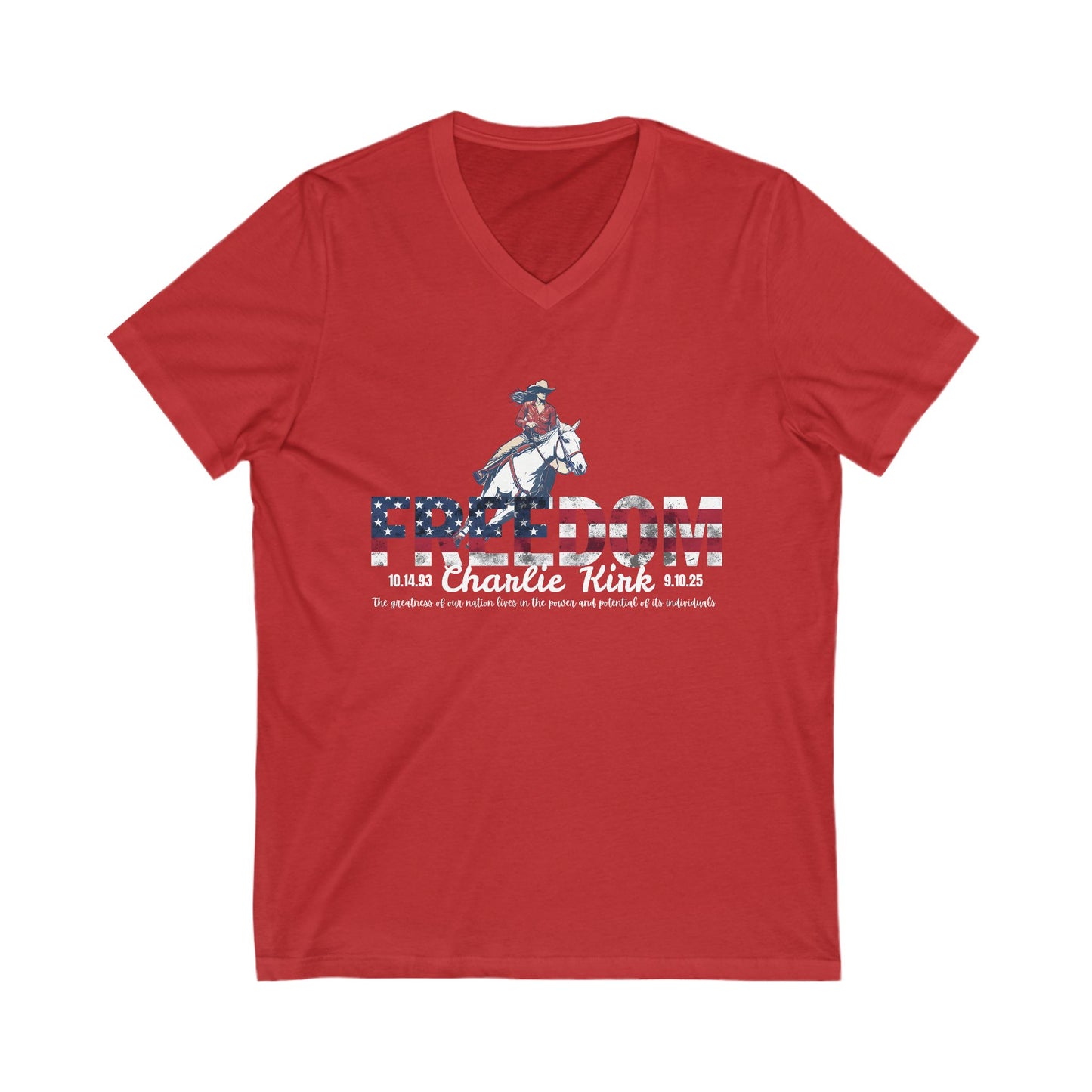 Charlie Kirk Freedom Barrel Racer V-Neck Tee