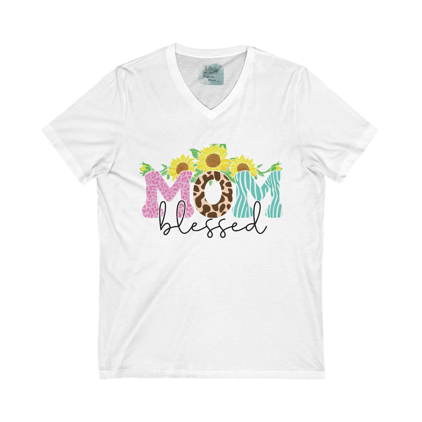 Sunflower Blessed Mom Jersey V-Neck Tee