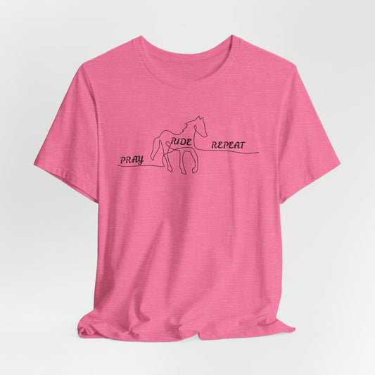 "Pray Ride Repeat" Minimalist Equestrian T-Shirt