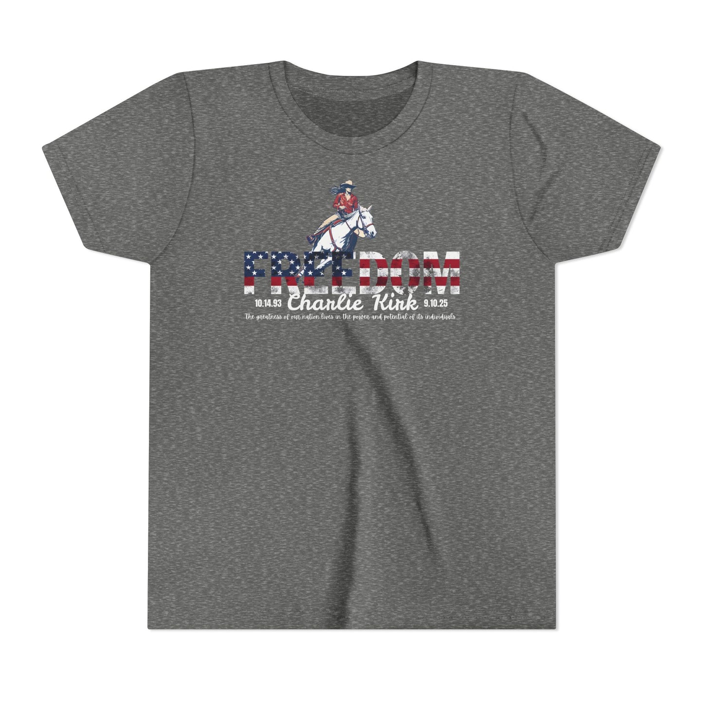 Charlie Kirk Freedom Barrel Racer Youth Tee