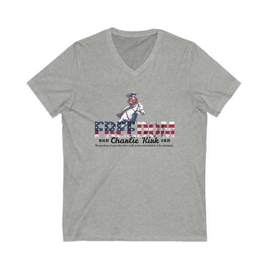 Charlie Kirk Freedom Barrel Racer V-Neck Tee