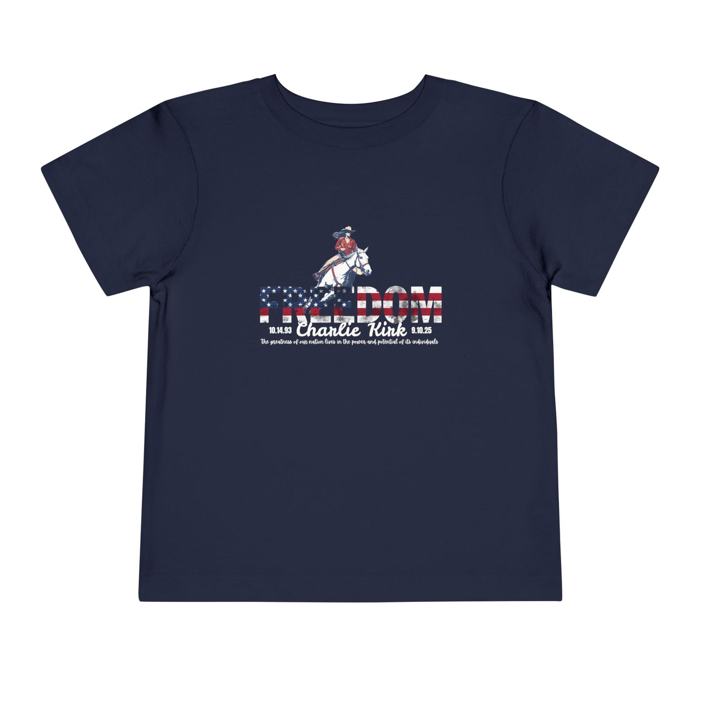 Charlie Kirk Freedom Barrel Racer Toddler Tee