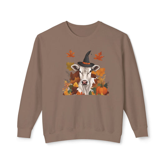 Fall Witch Cow Lightweight Sweatshirt