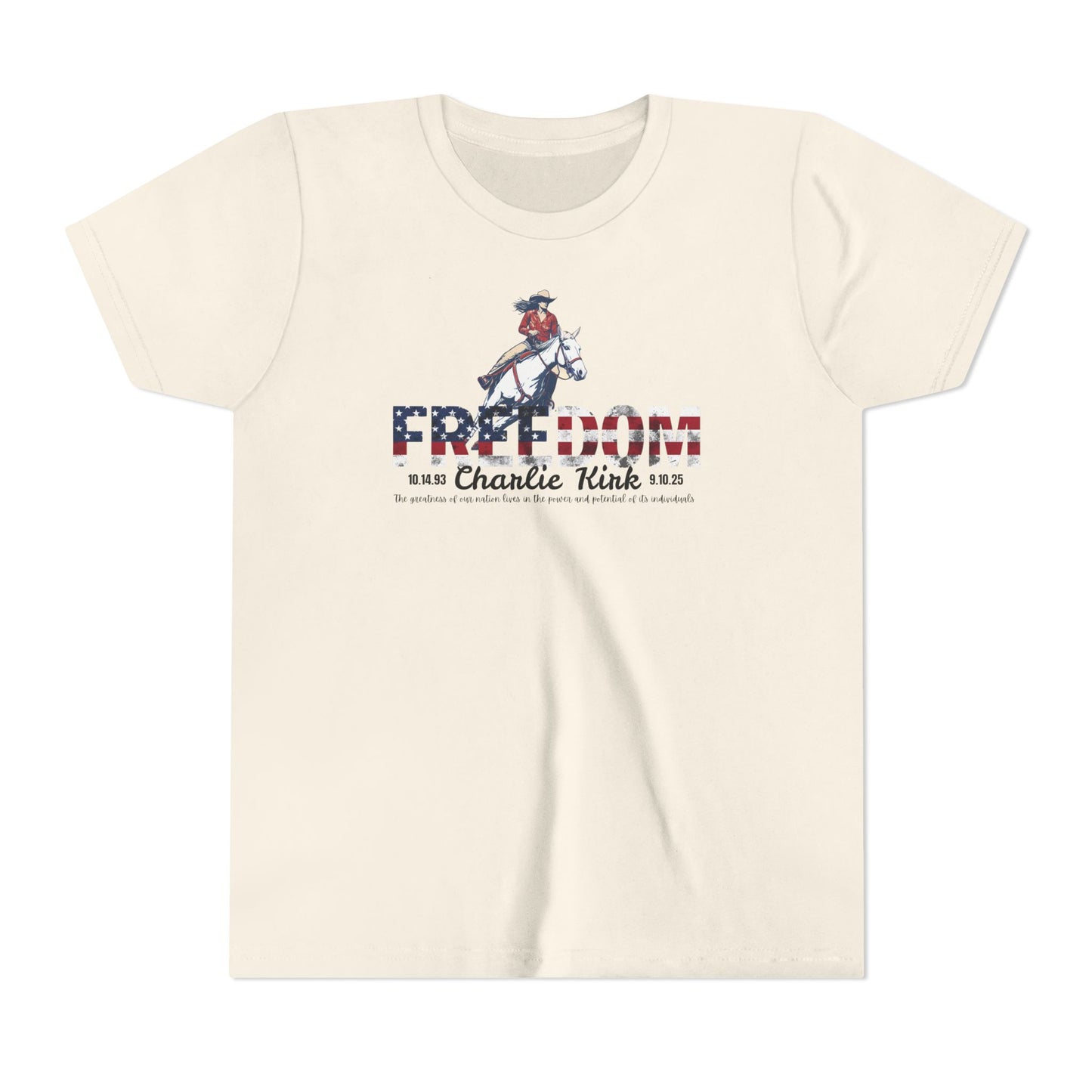 Charlie Kirk Freedom Barrel Racer Youth Tee