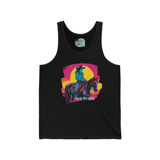 Sunset Cowgirl Unisex Jersey Tank