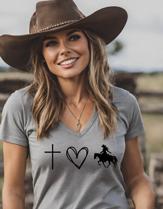 Faith, Love and Cowgirls Womans V-Neck Tee